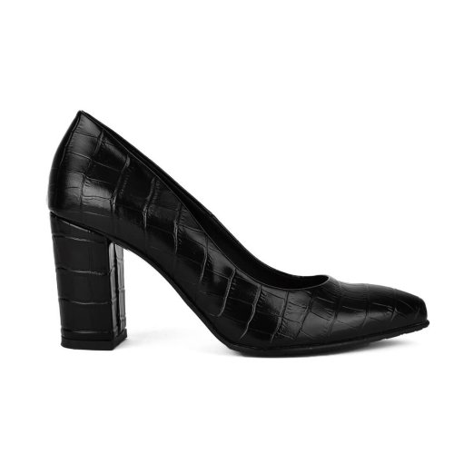 Μαύρη μυτερή γόβα σε κροκό υλικό! Μεγάλες Προσφορές σε γυναικεία παπούτσια! Παπούτσια MyWayShoes, Τσιμισκή 32 στη Θεσσαλονίκη!
